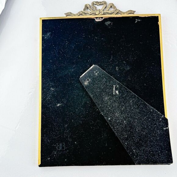 Vintage Turquoise Enamel & Brass Ribbon Bow Picture Frame 8x10 Ornate MCM Decor - Picture 7 of 9